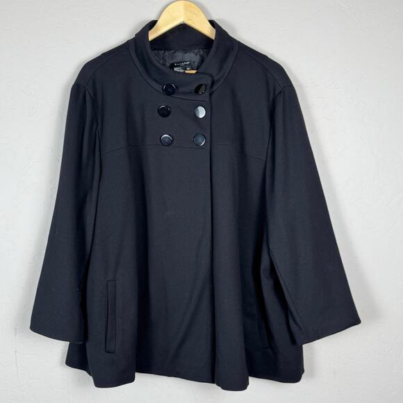 Sandro Woman Size 2x Black Cape Cardigan Blazer Jacket Lined Mandarin Collar - Picture 1 of 8